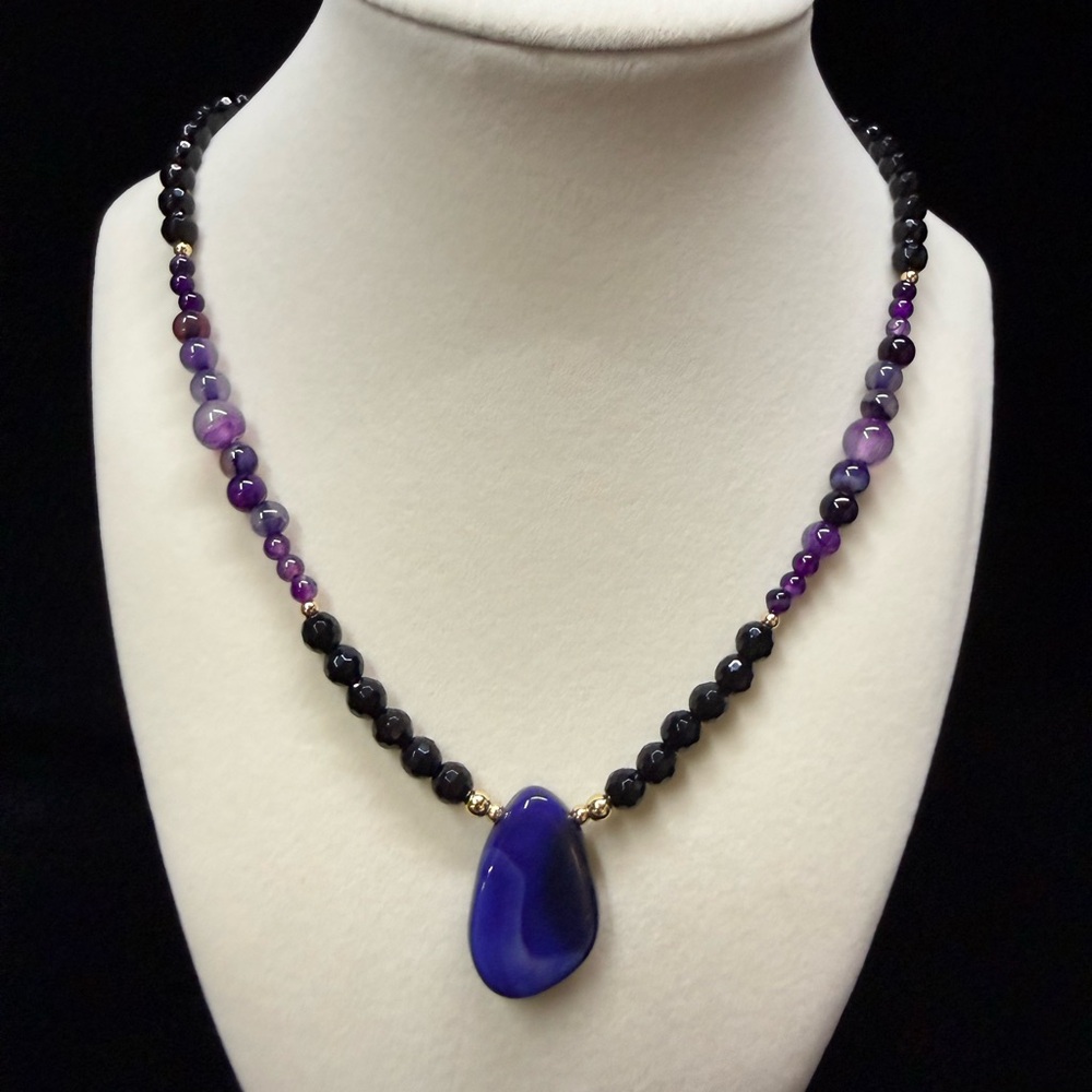 Black Onyx and Purple Agate Necklace